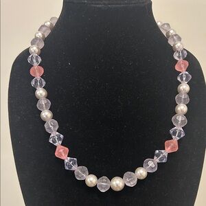 Vintage Avon Pink and Pearl Beaded Necklace